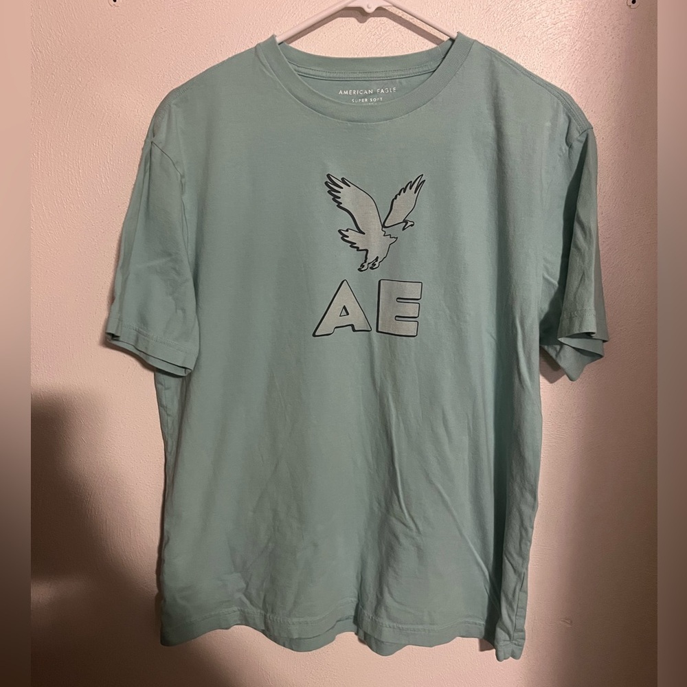 AMERICAN EAGLE Classic Super Soft Logo Graphic‎ T Shirt Light Blue Men's Size M